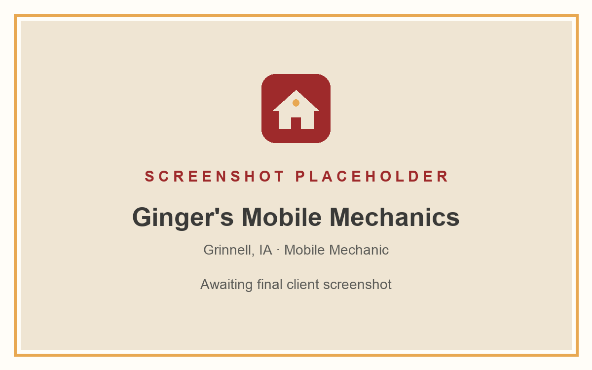Screenshot of the Ginger's Mobile Mechanics website homepage